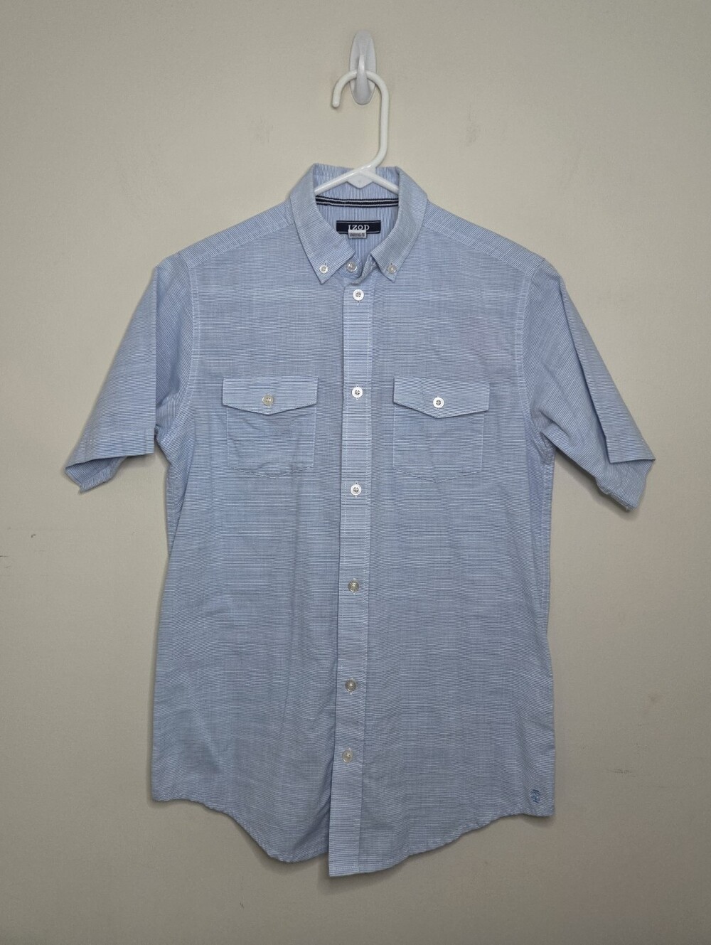 Boys Izod Blue Button Down Shirt Sz Large 14/16